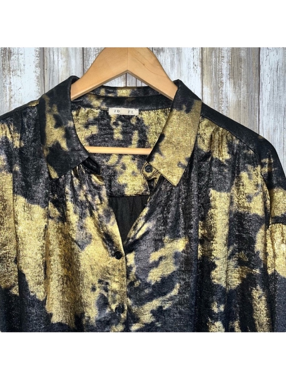 Jodifl Metallic Gold Black Oversized Button Up Blouse Top Small - Picture 5 of 7